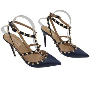 Valentino Garavani Rockstud Cage Heel Size 41 US 11 Navy Blue Marine Leather